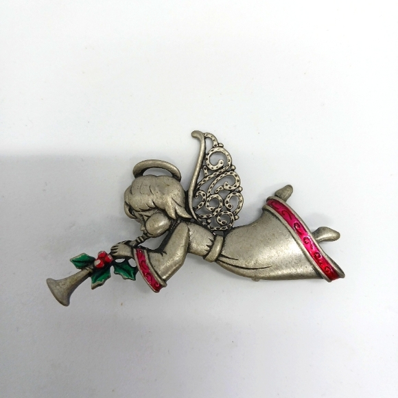 Christmas Angel Holly Wreath Jewelry Lot,  Marked JJ Designs - Picture 7 of 10